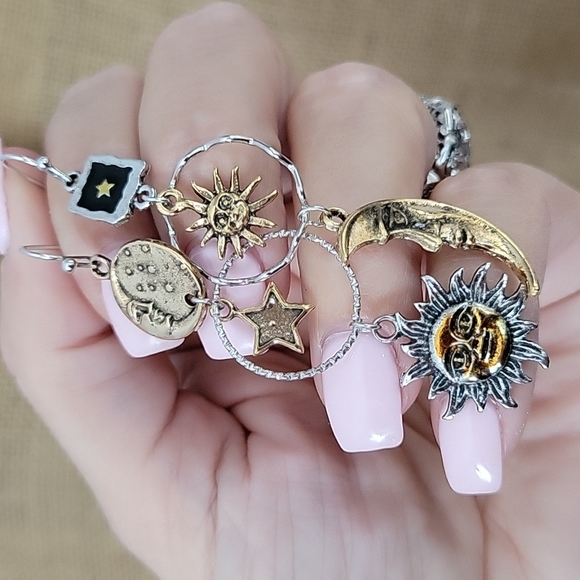 Celestial Two-Tone Drop Earrings, 925 wires - Picture 10 of 12